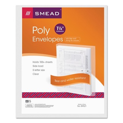 Smead Poly Envelope, 1 1/4 Inch Expansion, 9-3/4'' W X 11-5/8'' H, Clear 