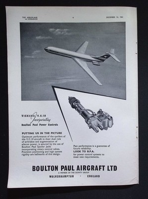 Original 1961 Werbung Boulton Paul Vickers VC.10 Flugzeug Spoiler Wagenheber