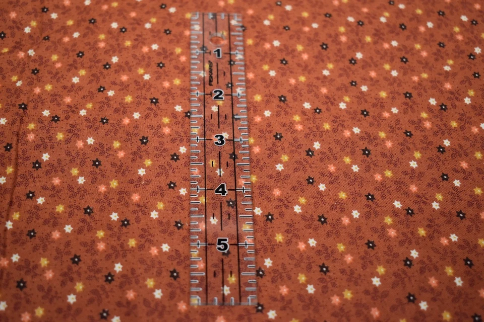 1-3/4 yards VINTAGE RETRO COTTON FABRIC brown gold VIP dainty floral calico - Image 2 of 3