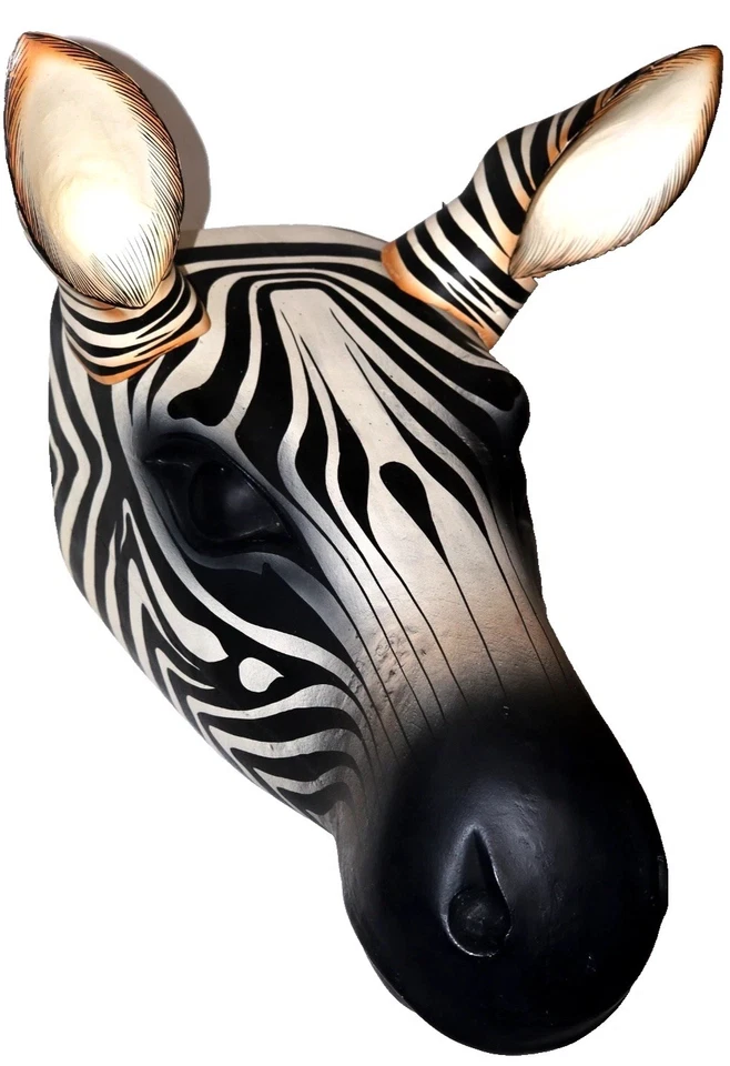 Arte de pared grande de tamaño natural con cabeza de cebra de Madagascar 22" x 17" x 10" escultura de madera Foto 3 de 4