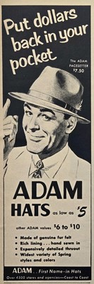 Adam Hats The Pacesetter Put Dollars Back in Your Pocket Vintage Print Ad 1952