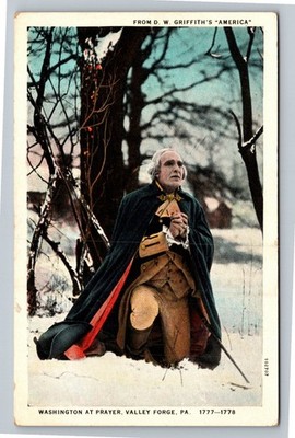 D.W. Griffith's ''America'' Washington at Prayer Valley Forge Postcard Vintage