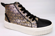 MICHAEL KORS Niñas Informales Zapatos Dorados Patín Split Oropel Tenis Talla 1.0 K, NUEVO