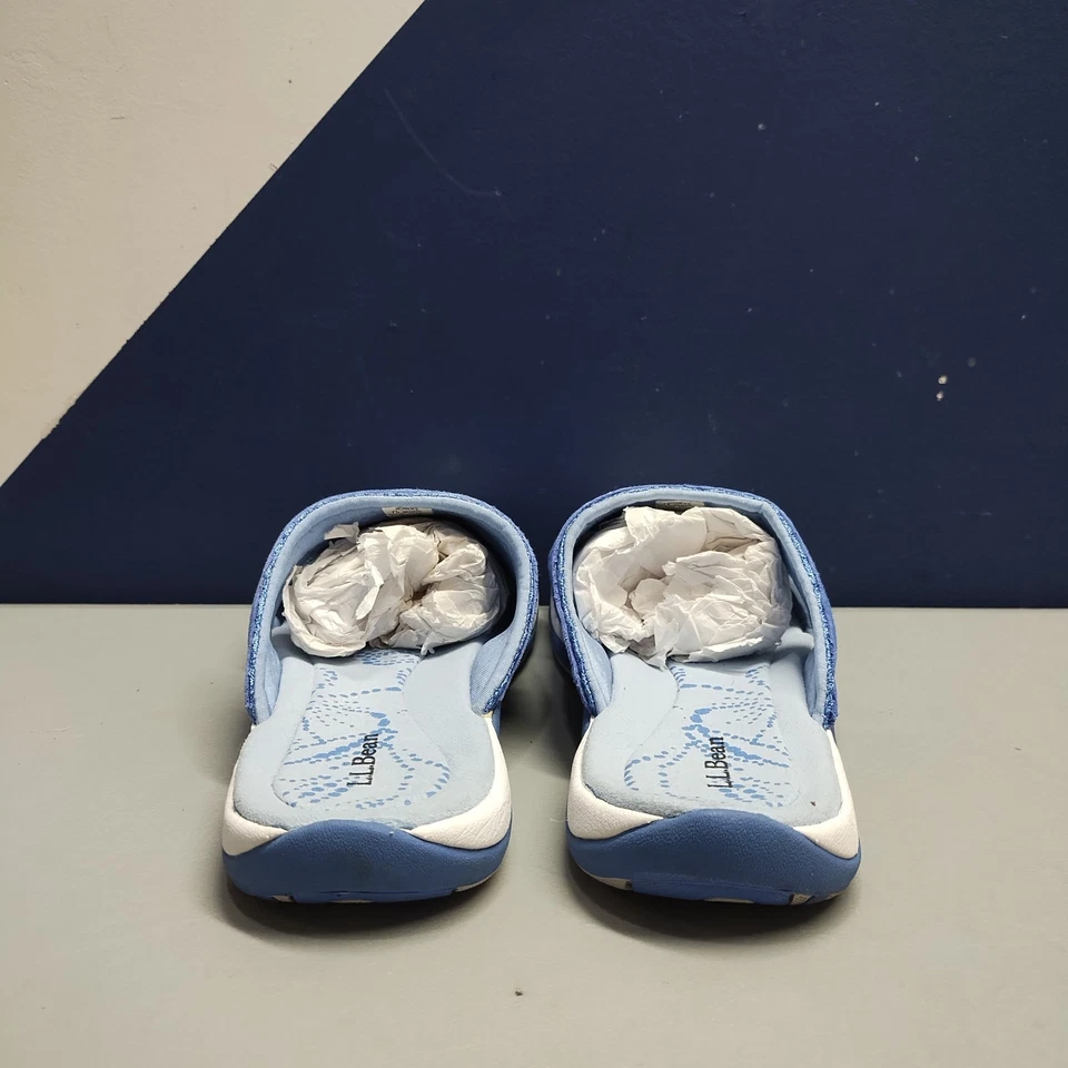 L.L. Bean Slide Sandals Womens US 7.5M Blue White Suede Casual Comfort Slip On - Image 3 of 4