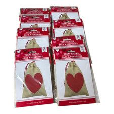 24 Small Red Heart Burlap Gift Treat Bags w/ Drawstrings 4x6" Showers Favors
