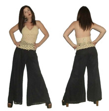 SALE! ML Vtg 80s Jump Sheer Mesh Chiffon Wide Leg High Waist Palazzo Dress Pants