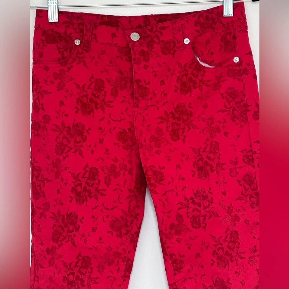Mini Harajuku para Target Niñas Pantalón Rojo con Terciopelo Floral Jeans Talla XL 14/16 Foto 3 de 4