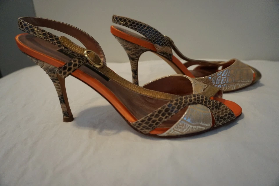 Tacones formales Beverly Feldman naranja y serpiente talla 9 usados una vez Foto 3 de 4