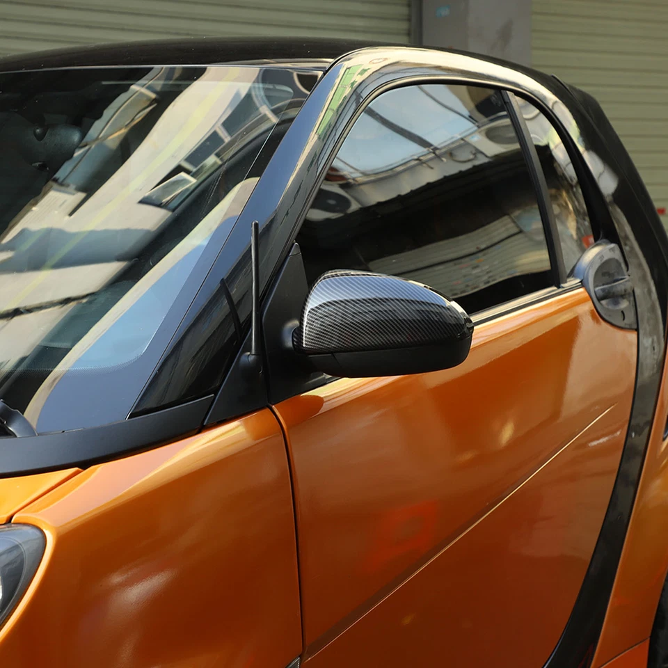 2pcs ABS Carbon Fiber Side view Mirror Trim Cover Fits Smart Fortwo 451 2009-15 - Image 3 of 4