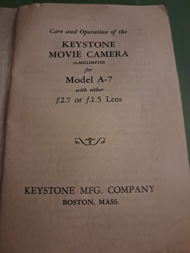 Keystone Movie Camera 16mm Manuale Cura E Funzionamento Modello A-7 Ottima... - Foto 9 di 11