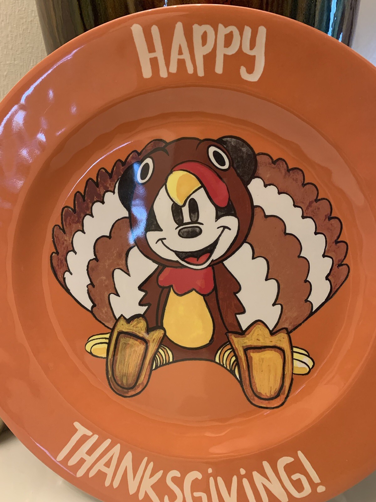 Disney Pottery Barn Mickey Mouse Plate Thanksgiving holiday Pumpkin kid