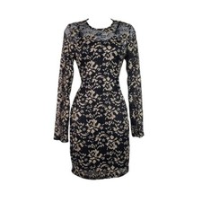 Forever 21 Womens Long Sleeve Black Floral Lace Bodycon Mini Dress Size M NWT