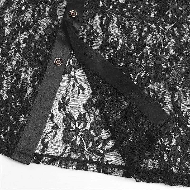 Camisa Top Hombre Encaje Transparente Ver A Través Volantes Medieval Gótico Steampunk De Colección Foto 3 de 4