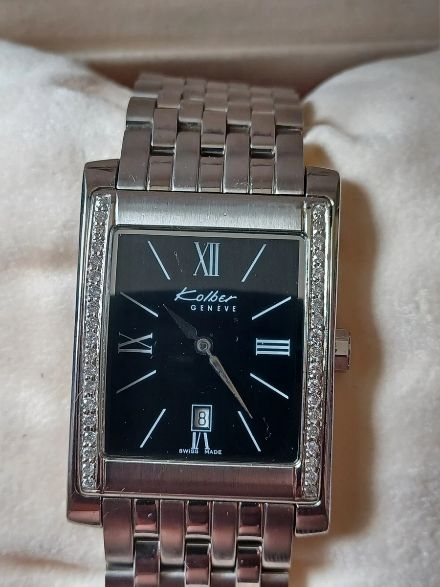 Kolber Geneve Mens Diamond Accent Rectangular Swiss Quartz Watch K6630