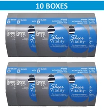 Leggs Sheer Vitality Control Top Sheer Energy Toe, Jet Black Size: B - 10Boxe