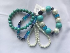 Faux Turquoise And Pearl Stretch Bead Bracelets Set of 5