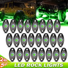 24x Led Rock Lights Green Underbody Trail Rig Glow Lamp Offroad Suv Pickup Truck
