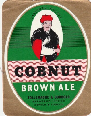 UNBENUTZTE BIERFLASCHE & HALS ETIKETT -TOLLYMACHE & COBBOLD BRAUEREIEN-COBNUT BROWN ALE