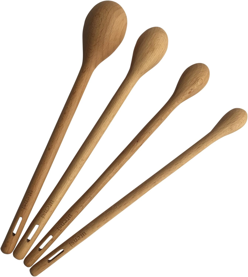 Long Handle Wooden Measuring Spoons by Utensi, Set of 4 Engraved