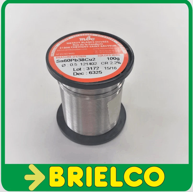 ESTAÑO HILO FINO 0.5MM CARRETE ROLLO 100G 60%SN 38% 2%CU PROFESIONAL FLUX BD5957