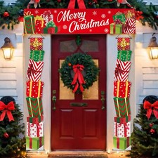 3 Pcs Christmas Hanging Banner Large Merry Christmas Porch Sign Gift Box Shap...