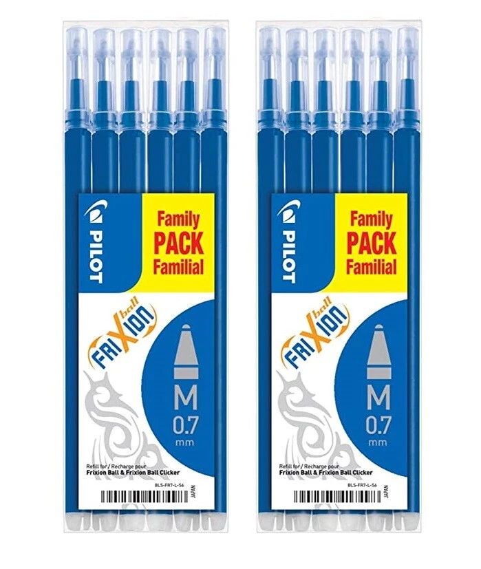Lot de 2 étuis de 6 recharges PILOT FRIXION 07 bleues
