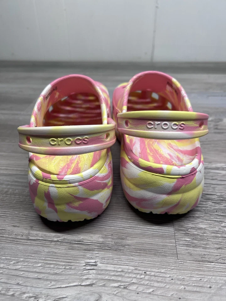 Crocs Women's Platform Clog Sz 10 Tie Dye Yellow Pink White Rubber Shoe Slip On - Image 4 of 4