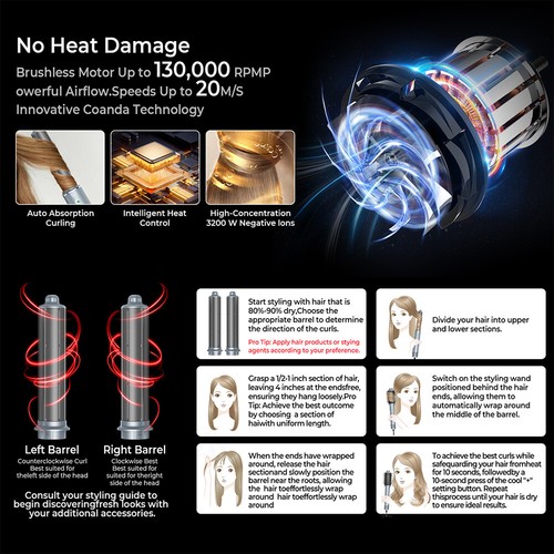 Warmluftbürste Haartrockner Fönbürste Lockenstab 6-IN-1 Hairstyler Lockenwickler - Bild 17 von 41