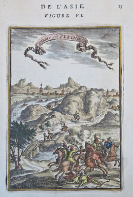 Beijing Peking Cambulac Qing China 1683 Mallet bird's eye view hand color print