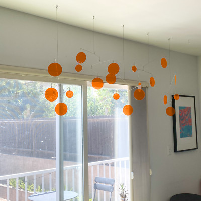 Mid Century Modern Art Mobile in Clear Orange - MCM Retro Atomic Home Decor