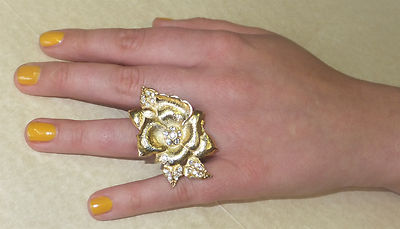 JoliKo Ring Gold pl.Rose Gipsy Night Wildrose Blumen Blatt Unigröße Verstellbar