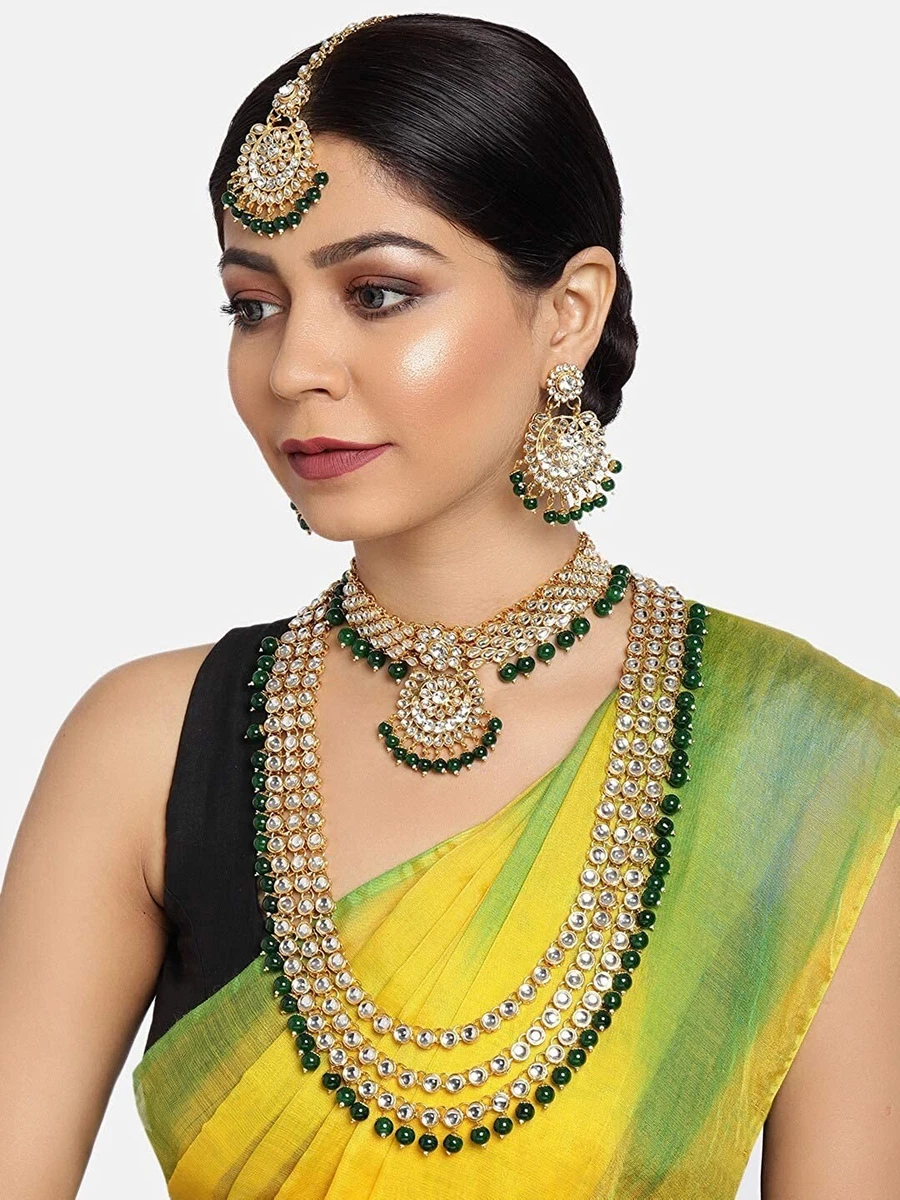 Green bridal kundan shop jewellery set