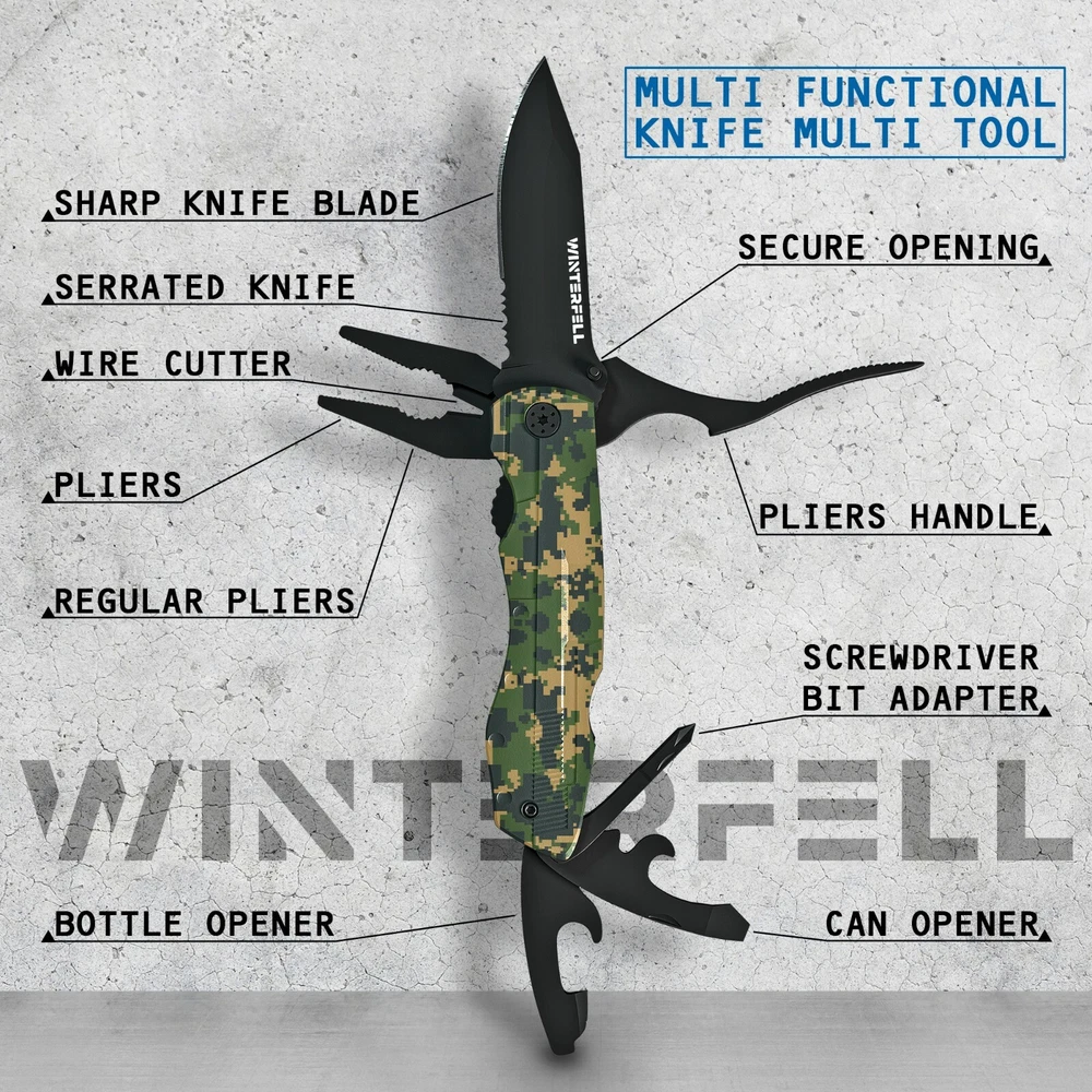 Multi tool Knife WINTERFELL Multipurpose Outdoor Folding Pocket Pliers Multitool