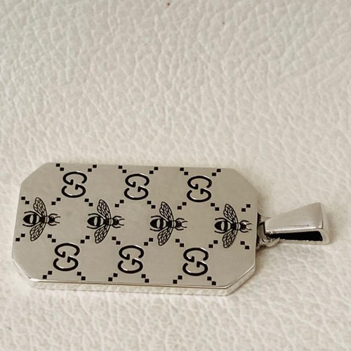GUCCI Bee ID Necklace Dog Tag Gucci 925 Bee Silver gg USED - Picture 9 of 13