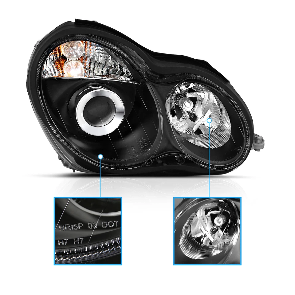 2001-2007 Black Projector Headlight For Mercedes-Benz W203 C-Class Sedan/Wagon Foto 3 de 4
