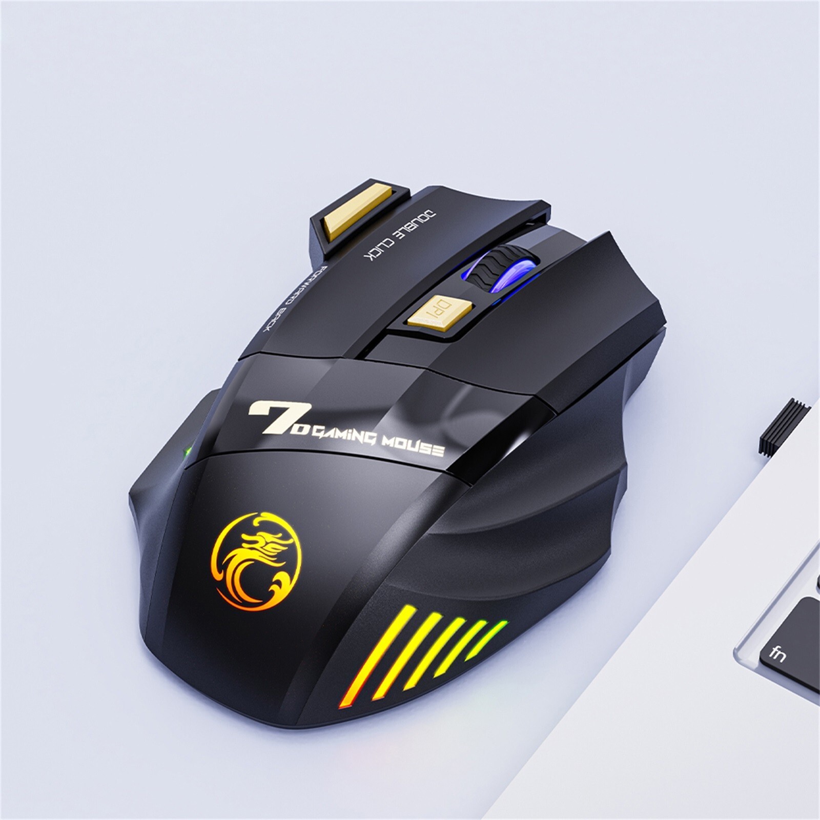 RPM Euro Games USB Wireless Gaming Mouse Rechargeable Black, 3200 DPI, RGB Backlit