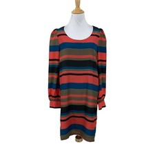 Tinley Road Stripe Shift Dress Womens S Small Puff Sleeves Keyhole Back Scoop