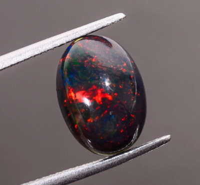 Natural Black Ethiopian Opal Oval Shape Cabochon Loose Gemstone 3.8 Ct 13X9X5 mm