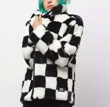 Vans Off The Wall Natalie Jacket Faux Fur Black White Checkerboard Xs Skate Coat