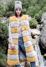 Alex Max 4431 Long Faux Fur Gilet - Yellow And Grey - From Florence, Italy