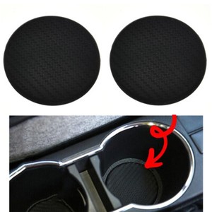 2Pcs//set Car Non-Slip Water Cup Slot Black Carbon Fiber Look Mat Accessories