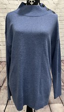 NWT Talbots Women's Blue Mock Neck Button Detailed Long Sleeve Knitted Sweater L