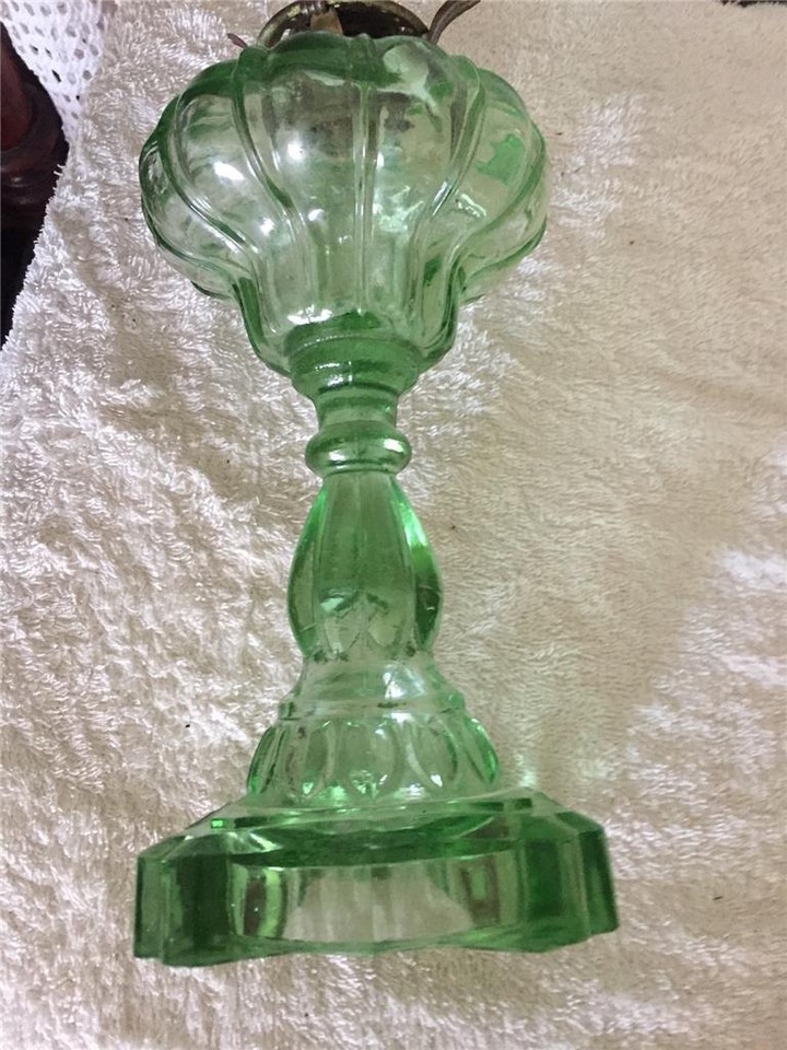 Rare Antique Green Glass Art Deco Style Kerosene / Oil Lamp. eBay