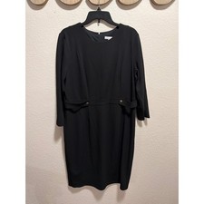 LONDON TIMES Black Sheath Dress 3/4 Sleeve Gold Button Detail Women's Size 18