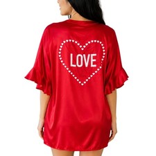 Victoria  s Secret Red Satin LOVE Heart Kimono Robe One Size NWT