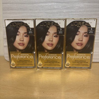 3x L'Oreal Paris Superior Preference Fade-Defying Color Shin System 3 Soft Black
