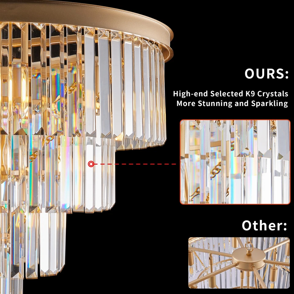 24" Luxury 4-Tier K9 Crystal Chandelier Modern Ceiling Pendant LED Light Fixture - Image 3 of 4