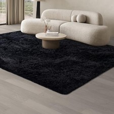 JOJOSEE Rugs Living Room, 160 x 230 cm Black Area Rug, Anti Slip Soft Fluffy Sha
