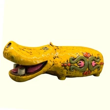 Vintage 1960s Pride Creations Paper Mache Hippo Bank Folk Art MCM Mod Boho 9 IN