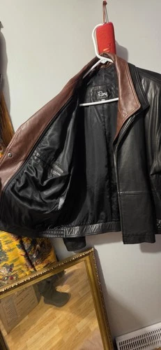 “Men’s Remy Leather Bomber Jacket Double Collar Brown Size 46  Vintage Style” image 5